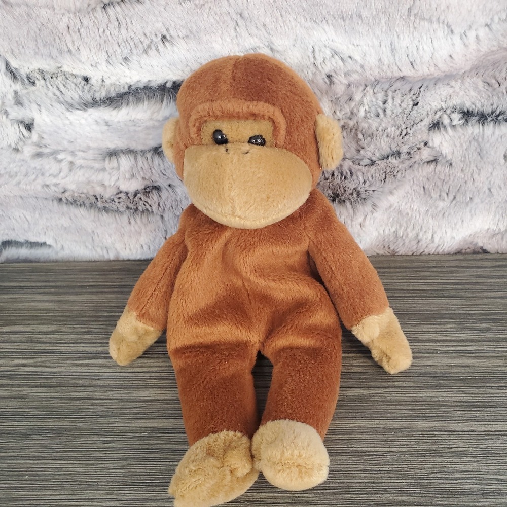 Flops-a-lots Brown Velour Monkey Bean Bag Plush 8" Stuffed Animal Curly Tail